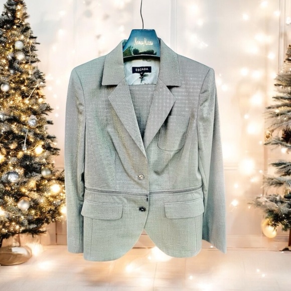 Escada Gray Houndstooth Pant Suit Breakaway Blazer Zipper 42 12 - Picture 6 of 7